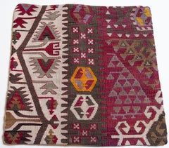 Vintage & Old Kilim Cushion Cover, Anatolian Yastik Turkish Modern Pillow 4499