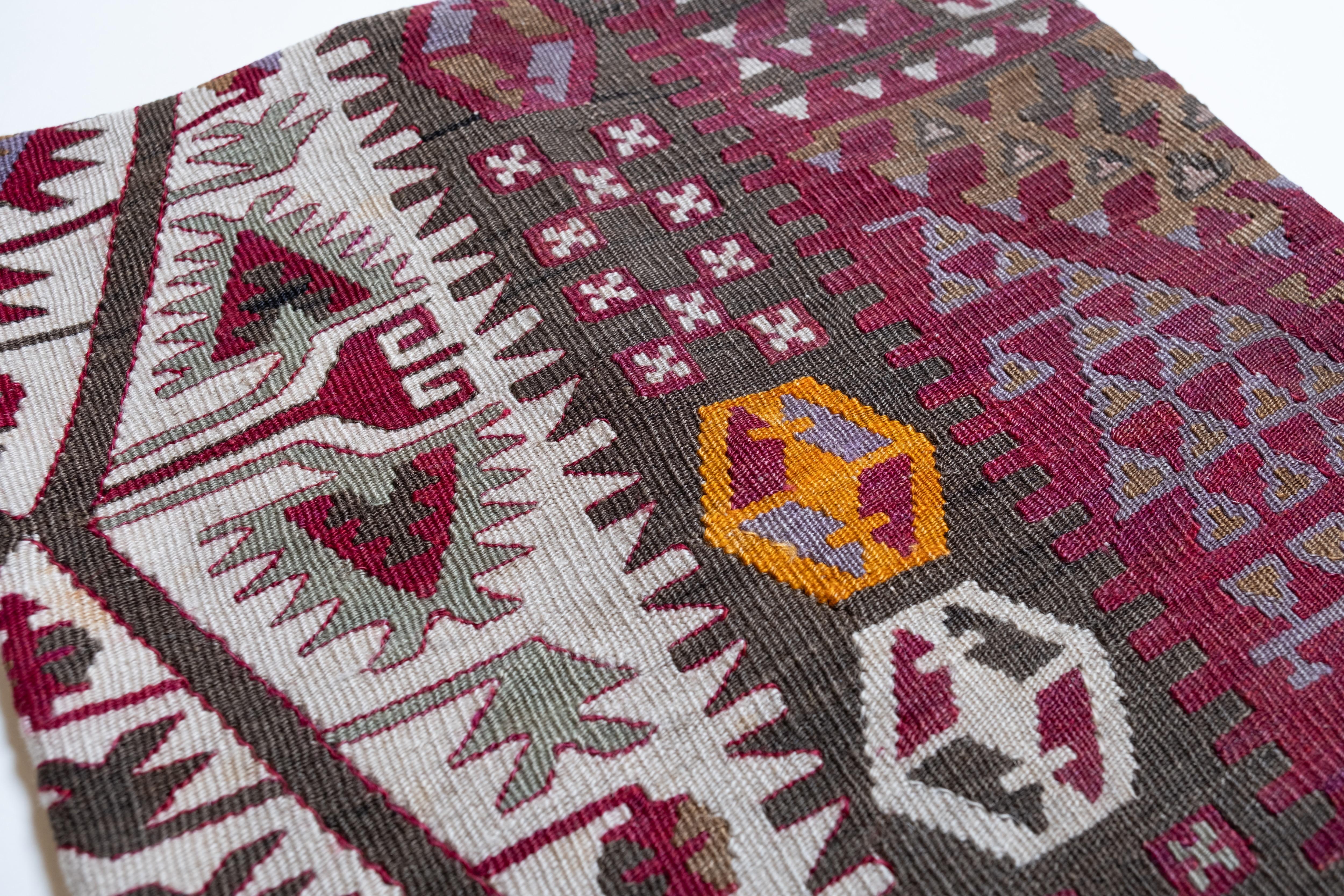 Hand-Knotted Vintage & Old Kilim Cushion Cover, Anatolian Yastik Turkish Modern Pillow 4499 For Sale