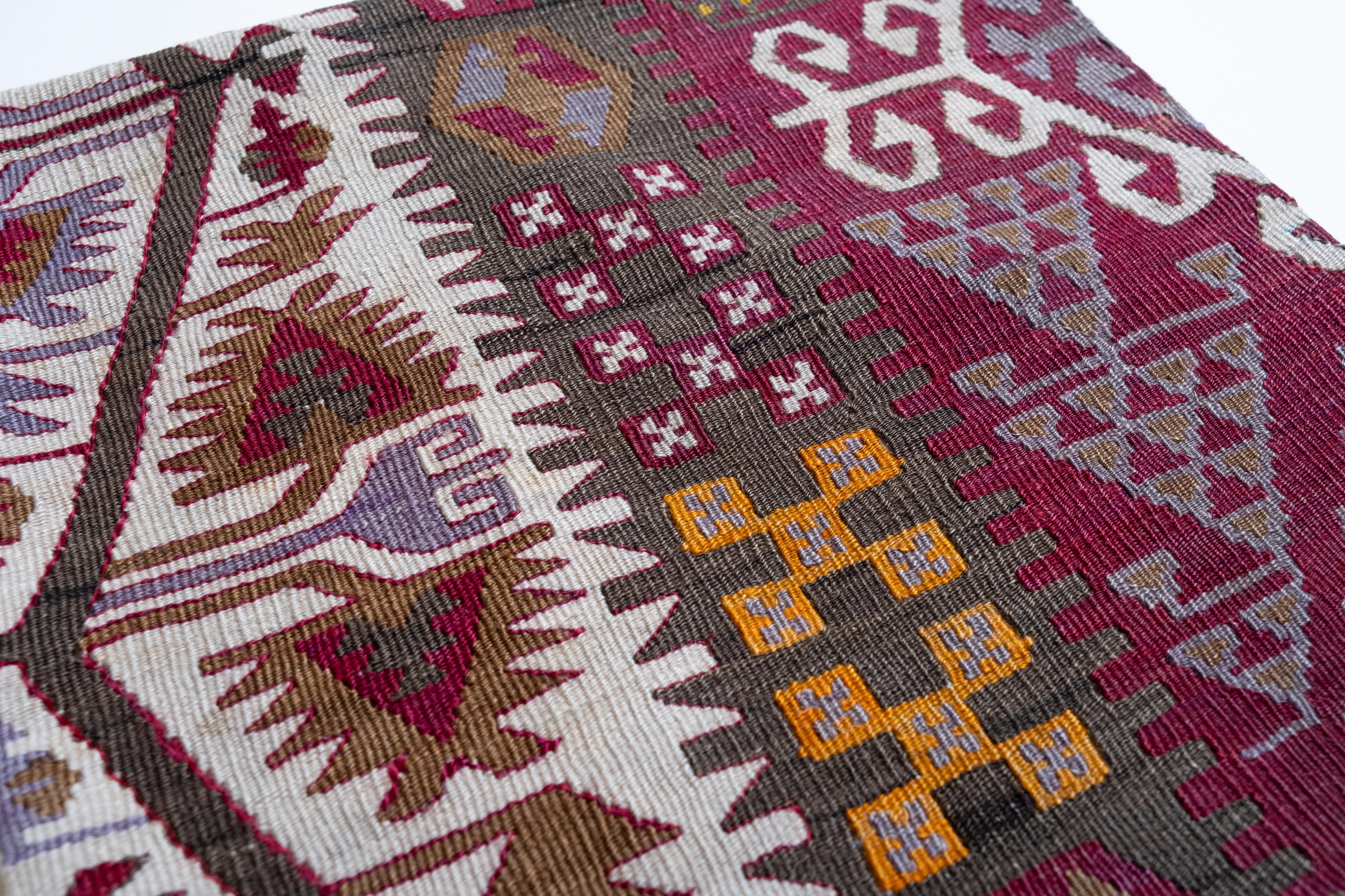 Hand-Knotted Vintage & Old Kilim Cushion Cover, Anatolian Yastik Turkish Modern Pillow 4504 For Sale