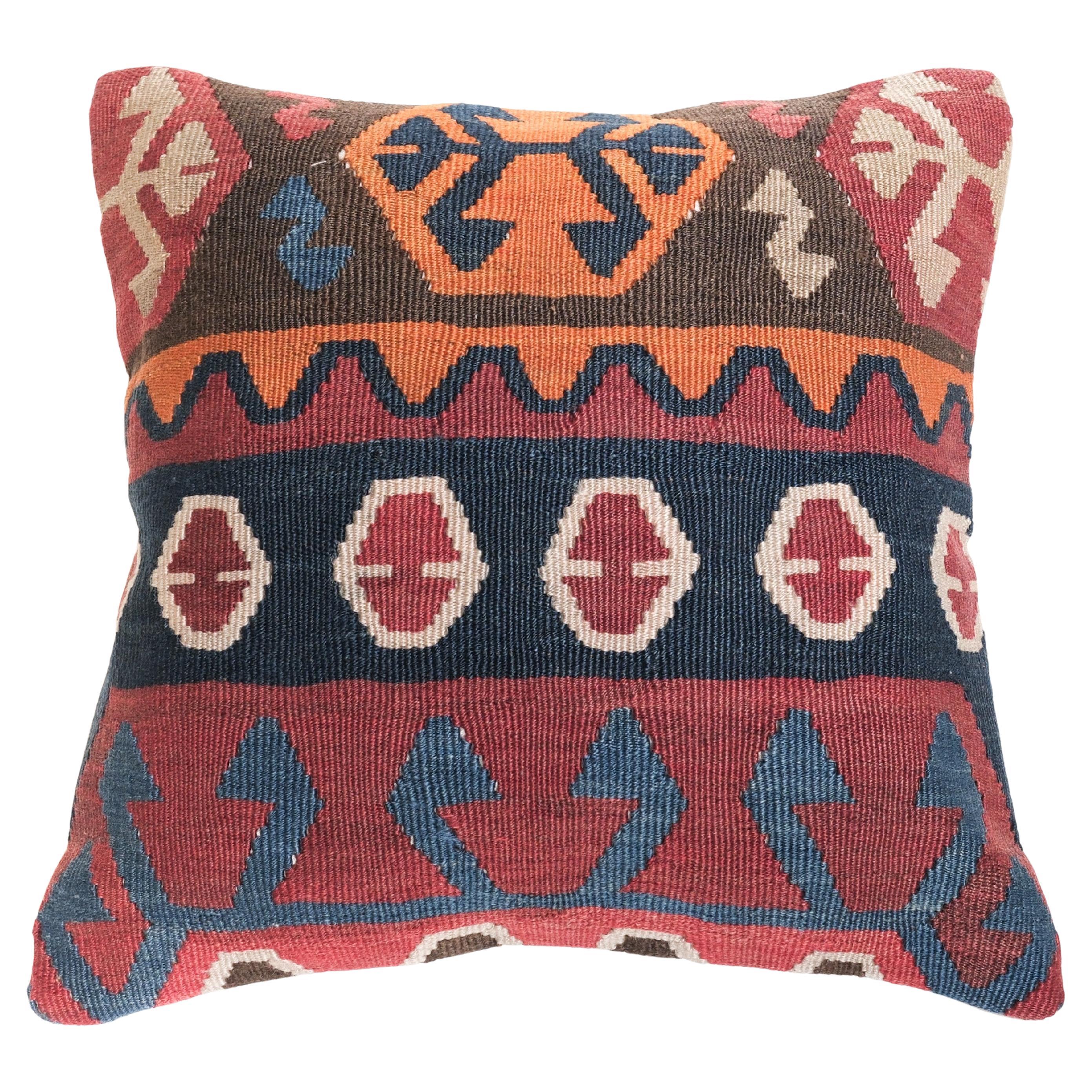 Vintage & Old Kilim Cushion Cover, Anatolian Yastik Turkish Modern Pillow 4509