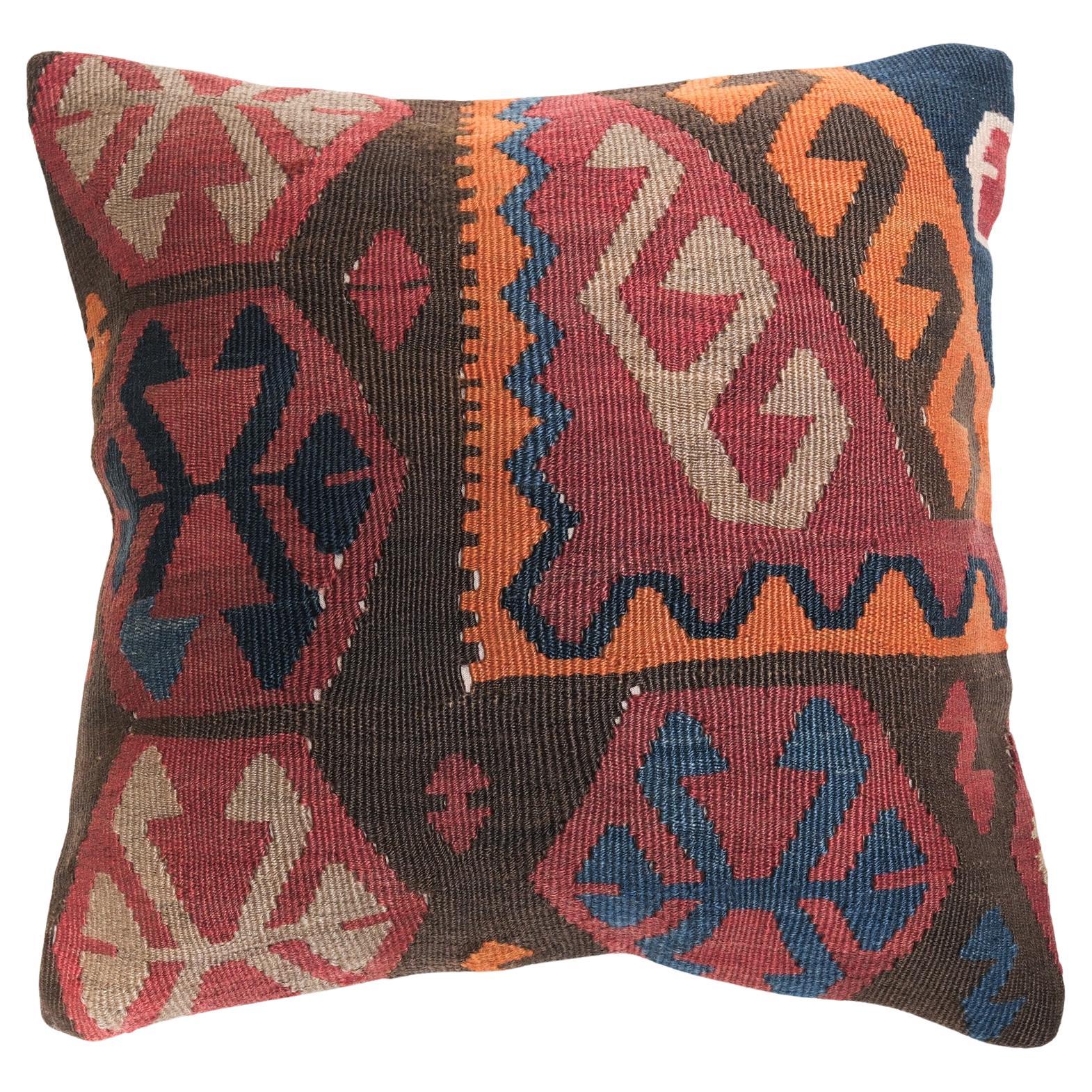 Vintage & Old Kilim Cushion Cover, Anatolian Yastik Turkish Modern Pillow 4515 For Sale