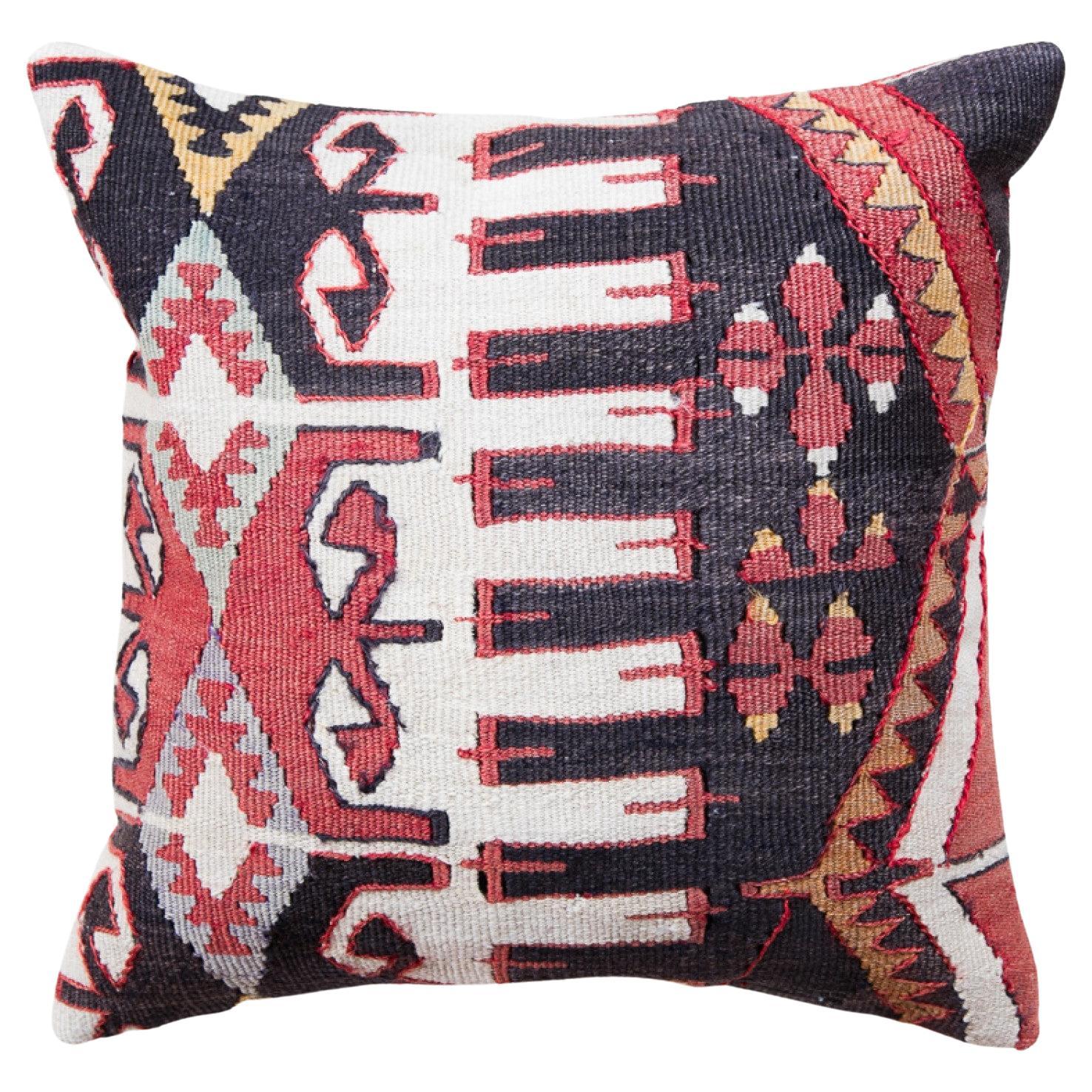 Vintage & Old Kilim Cushion Cover, Anatolian Yastik Turkish Modern Pillow KC3404