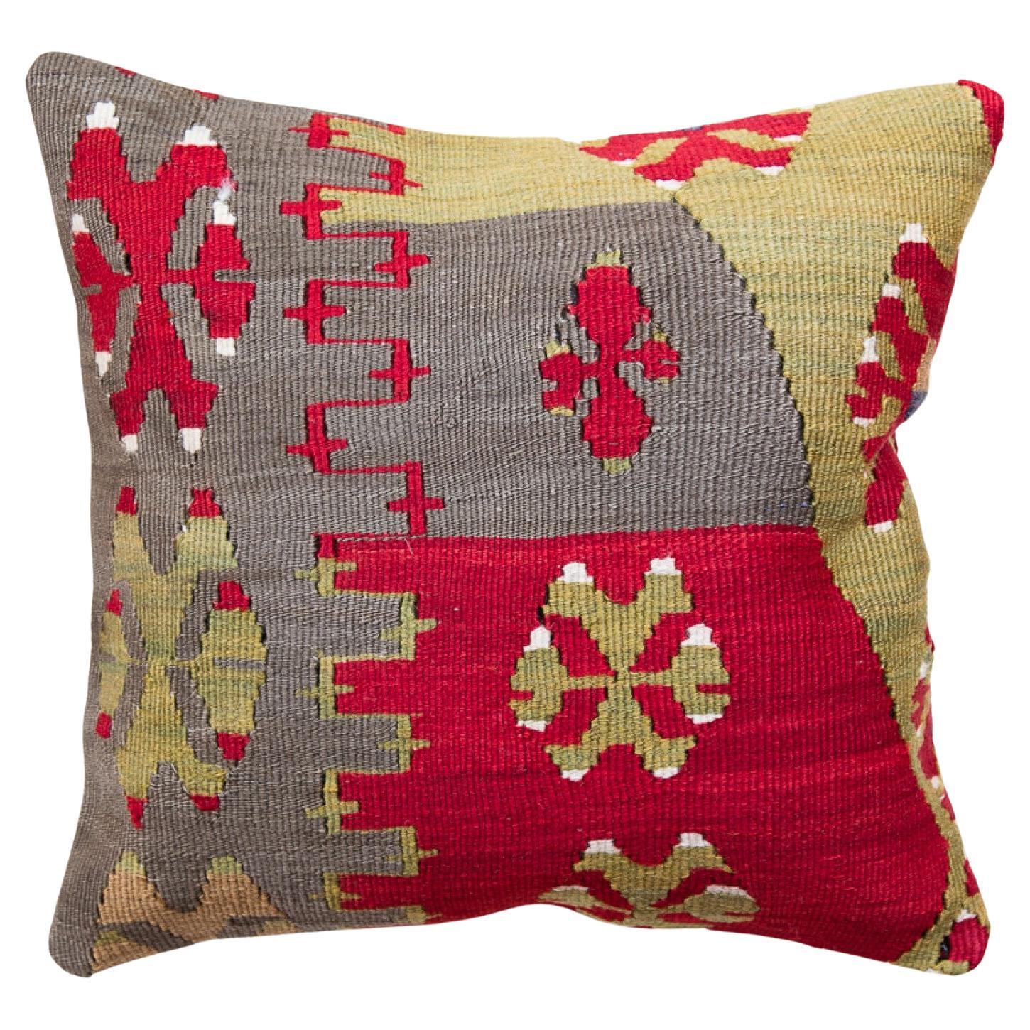 Vintage & Old Kilim Cushion Cover, Anatolian Yastik Turkish Modern Pillow KC3414