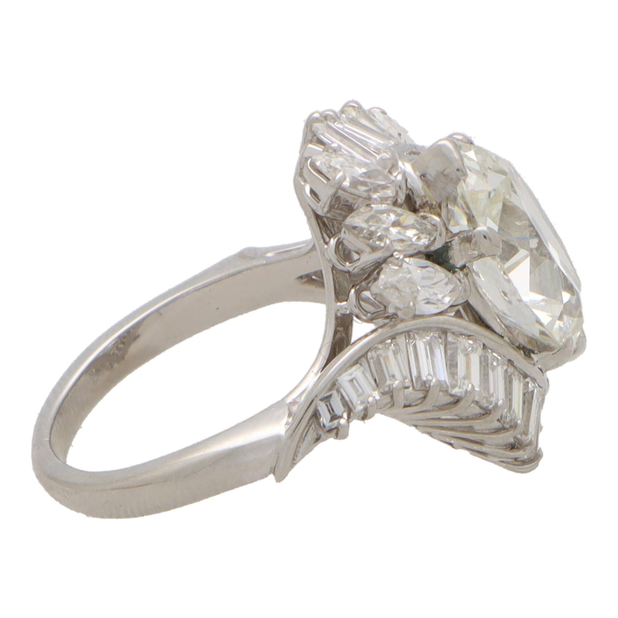 Women's or Men's Vintage Old Marquise Cut Diamond Cluster Ring in Platinum For Sale
