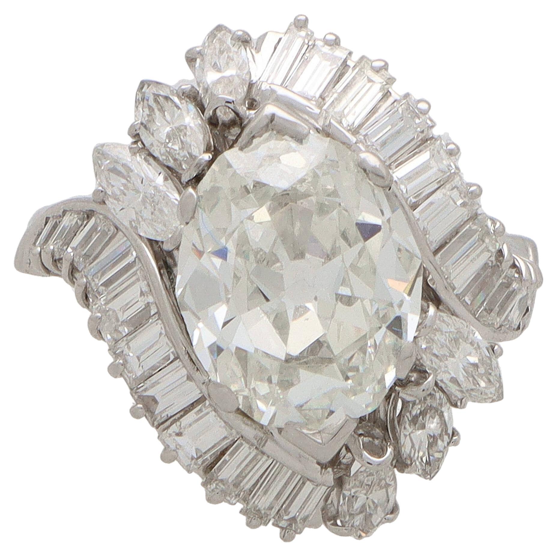 Vintage Old Marquise Cut Diamond Cluster Ring in Platinum For Sale