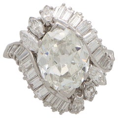 Antique Old Marquise Cut Diamond Cluster Ring in Platinum