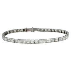 Antique Old Mine and Round Cut Diamond Tennis Bracelet with Milgrain in Platinum