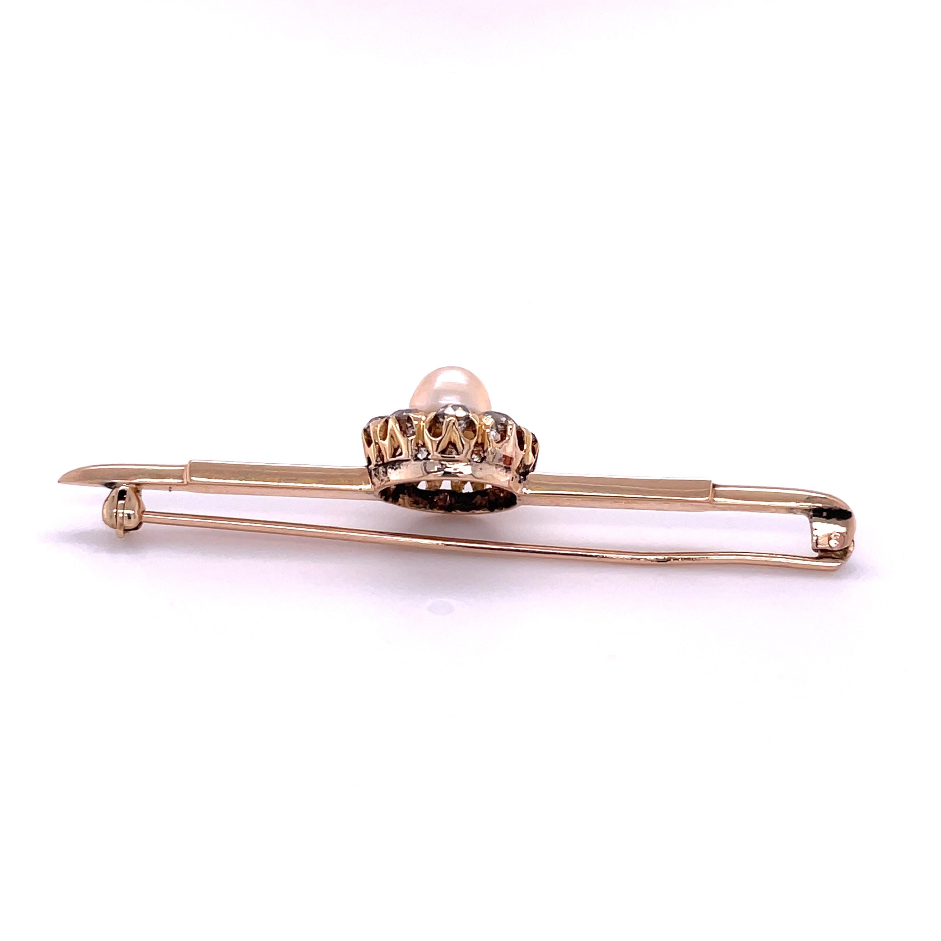 Victorian Vintage Old Mine Brilliant Diamond and Pearl Pin/Brooch For Sale