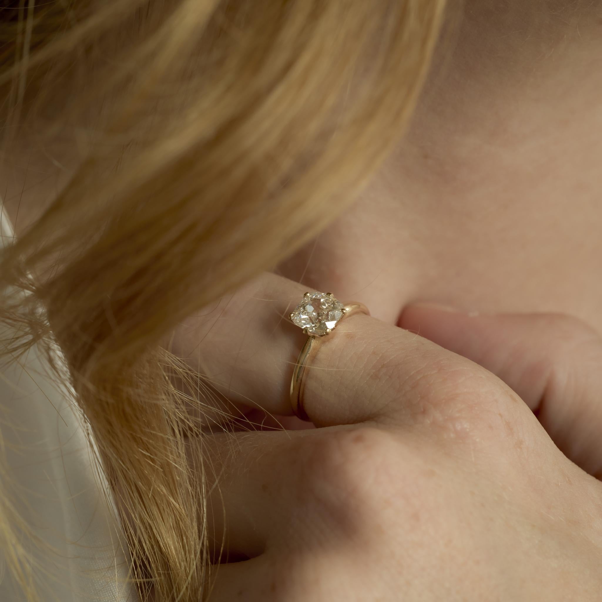 Old Mine Cut Vintage old mine cut diamond 14k yellow gold solitaire engagement ring For Sale