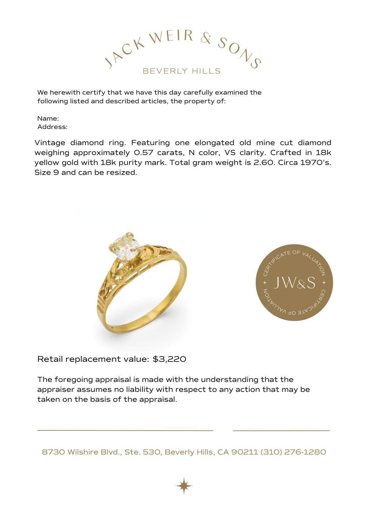 Vintage old mine cut Diamant 18k Gelbgold Solitär Verlobungsring im Angebot 2