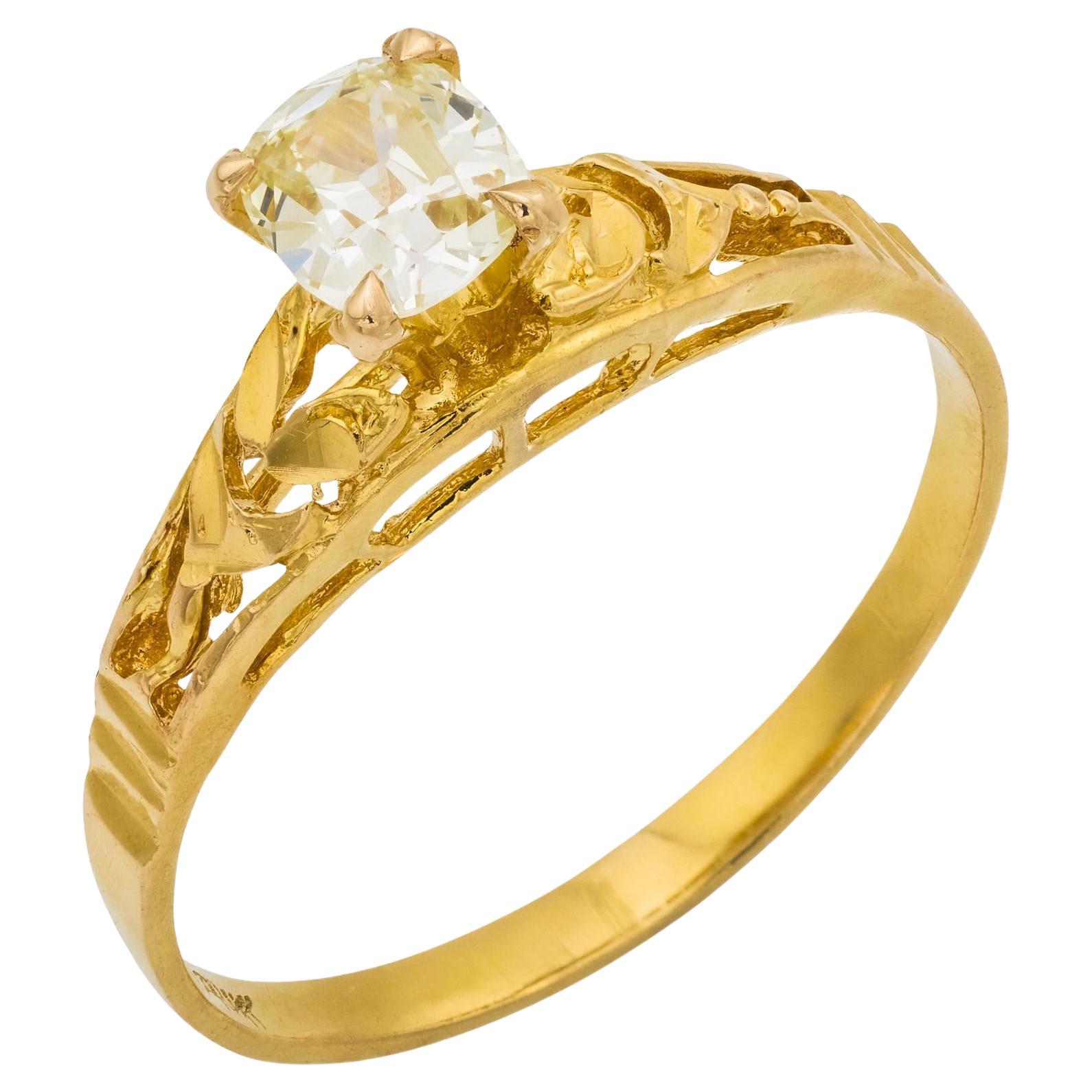 Vintage old mine cut Diamant 18k Gelbgold Solitär Verlobungsring