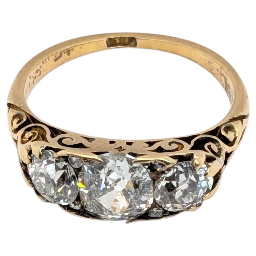 Vintage Old Mine Cut Diamond & 18k Yellow Gold Three-Stone Ring - Size 7.25