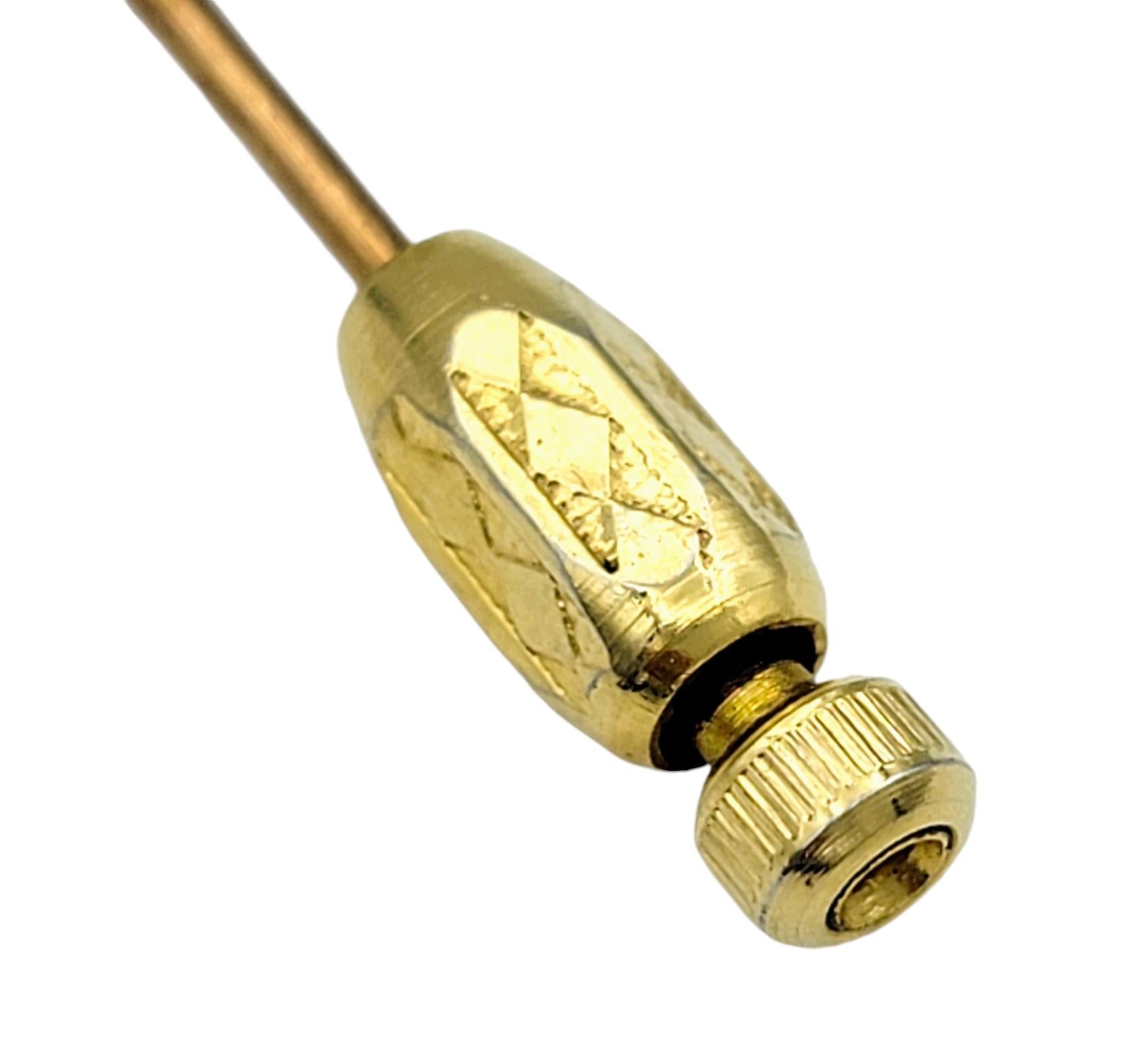 Vintage Old Mine Cut Diamond and Filigree Stick Pin in Yellow Gold and Platinum For Sale 2