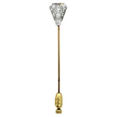Alfiler de bastón vintage de oro amarillo y platino con diamantes talla mina y filigrana