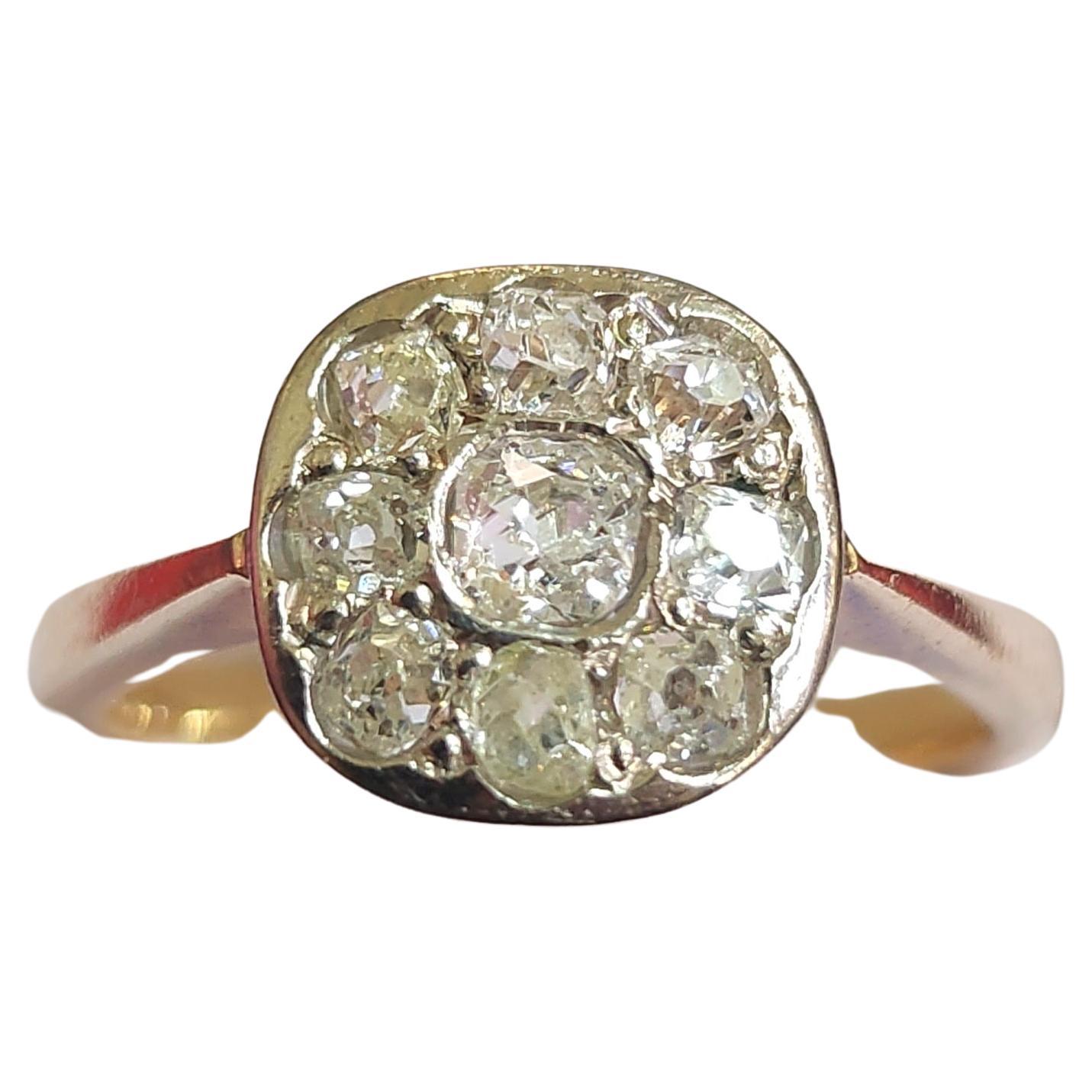 De las mujeres Anillo de oro con racimo de diamantes talla antigua vintage