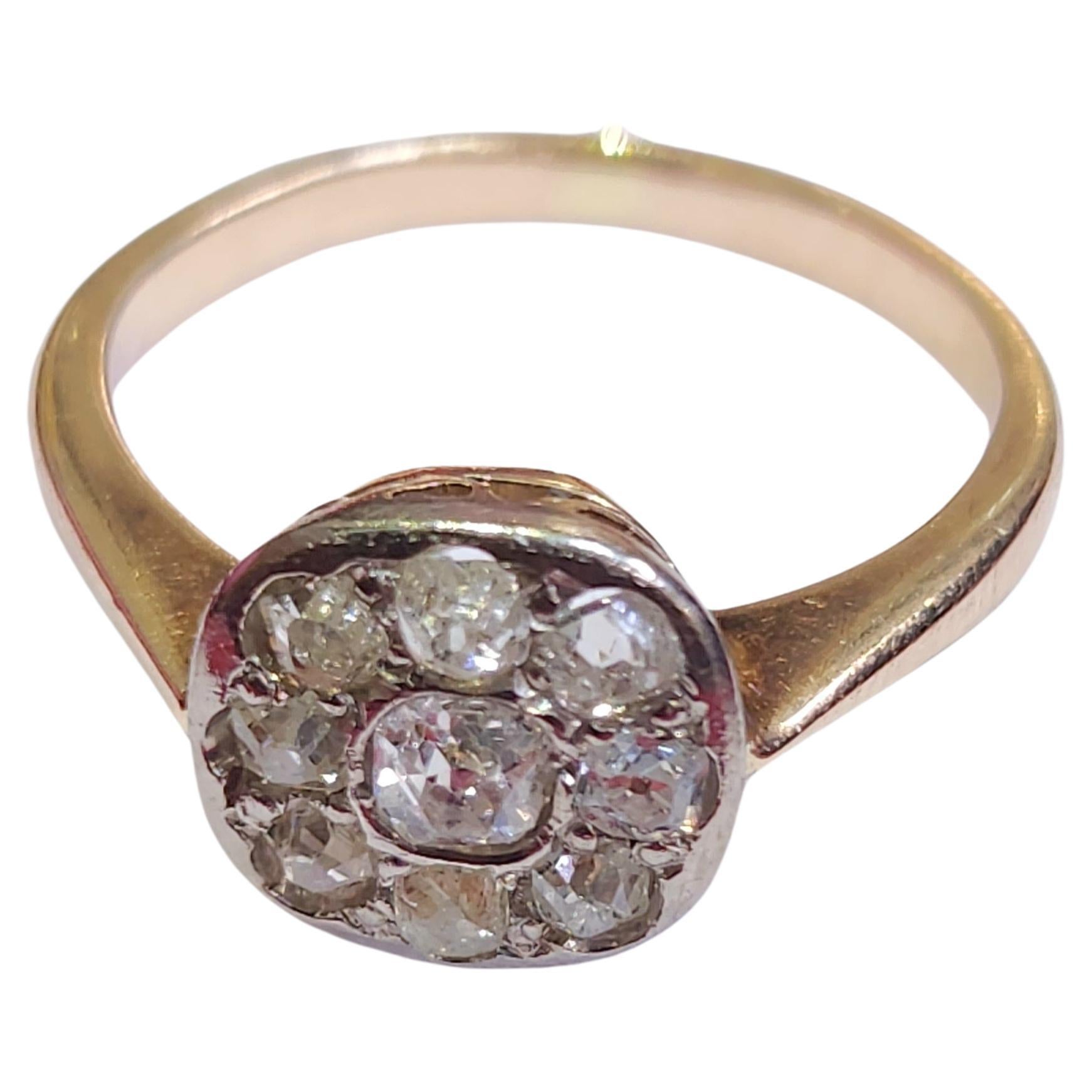 Anillo de oro con racimo de diamantes talla antigua vintage 1