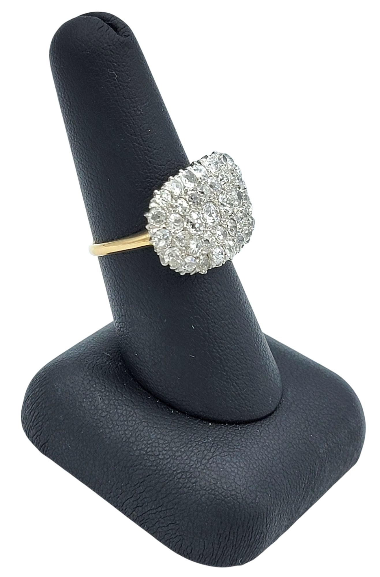 Vintage Old Mine Cut Diamond East West Cluster Ring in Polished 14 Karat Gold For Sale 5