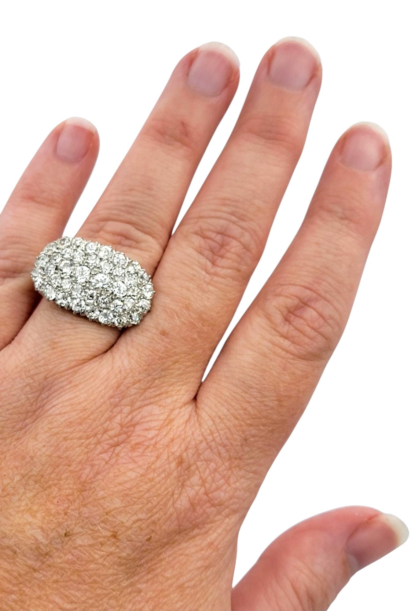 Vintage Old Mine Cut Diamond East West Cluster Ring in Polished 14 Karat Gold For Sale 2