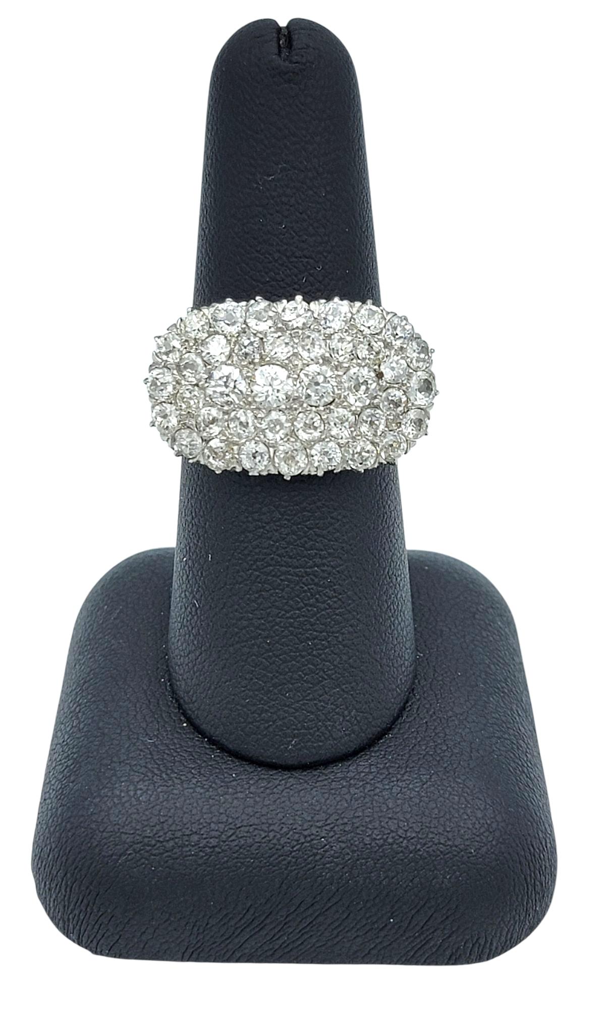 Vintage Old Mine Cut Diamond East West Cluster Ring in Polished 14 Karat Gold For Sale 4