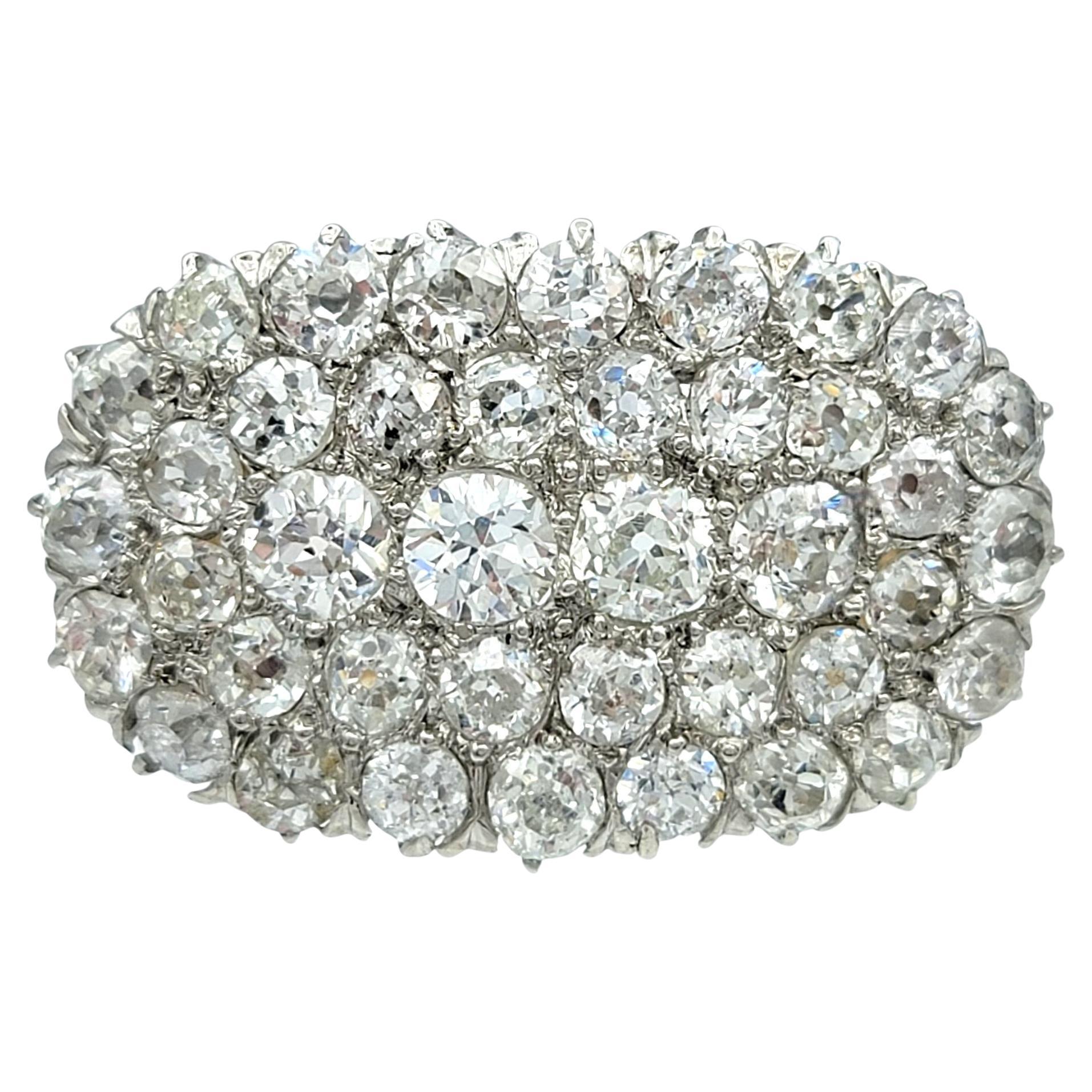 Vintage Old Mine Cut Diamond East West Cluster Ring in Polished 14 Karat Gold