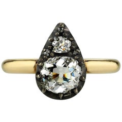 1.25 Carat Old Mine Cut Diamonds Set in a Handcrafted Yellow Gold & Silver Ring
