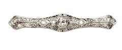 Vintage Old Mine Cut Diamond Filigree Bar Pin Brooch in Platinum & 14 Karat Gold