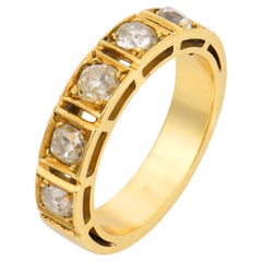 Vintage old mine cut diamond five stone 18k yellow gold band