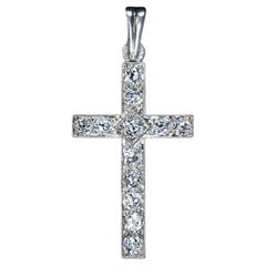 Vintage Old Mine Cut Diamond Gold Cross Pendant