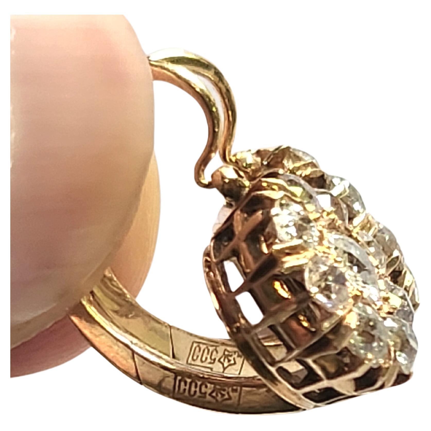 Vintage Cluster alten Mine geschnitten Diamant-Ohrringe mit einem geschätzten Gewicht 2 Karat in 14k Gold Einstellung ausgezeichneten Funken 