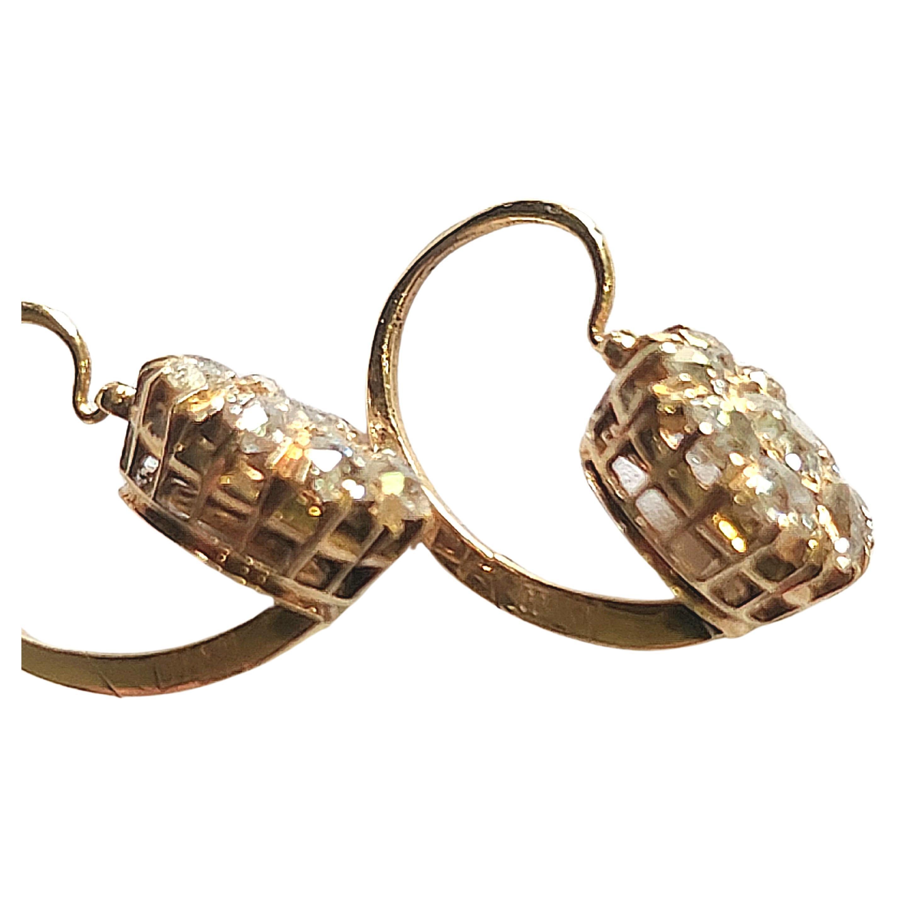 Vintage Old Mine Cut Diamond Gold Earrings For Sale 1