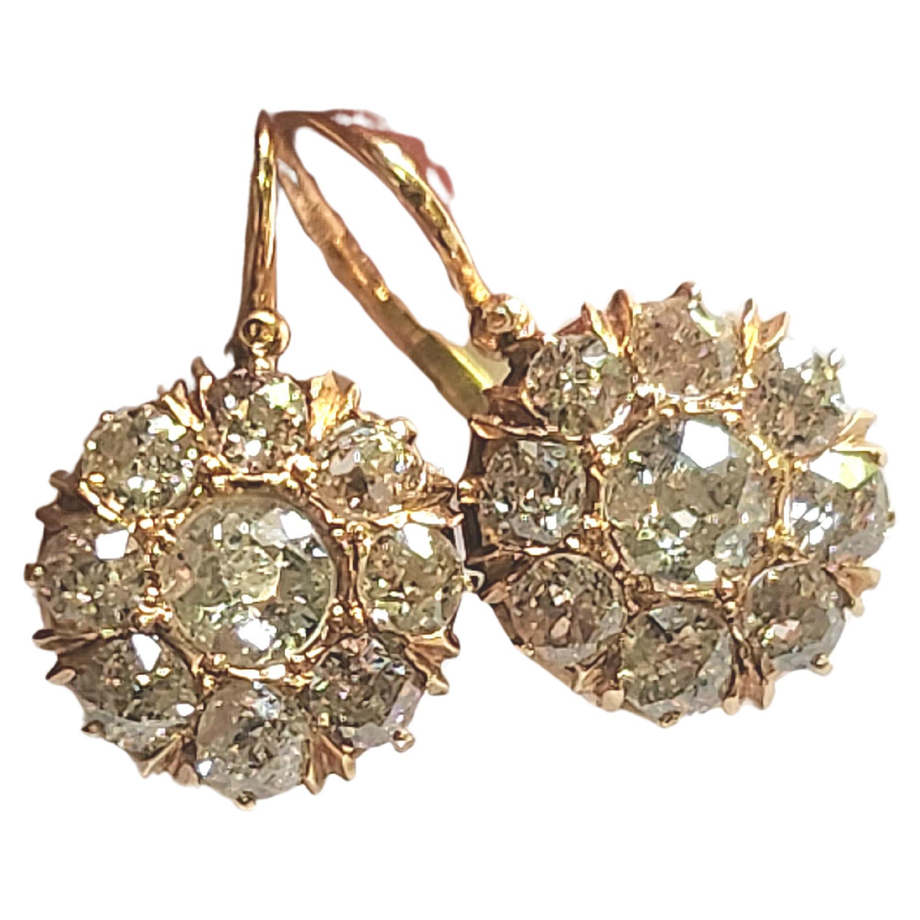 Vintage Old Mine Cut Diamond Gold Earrings For Sale