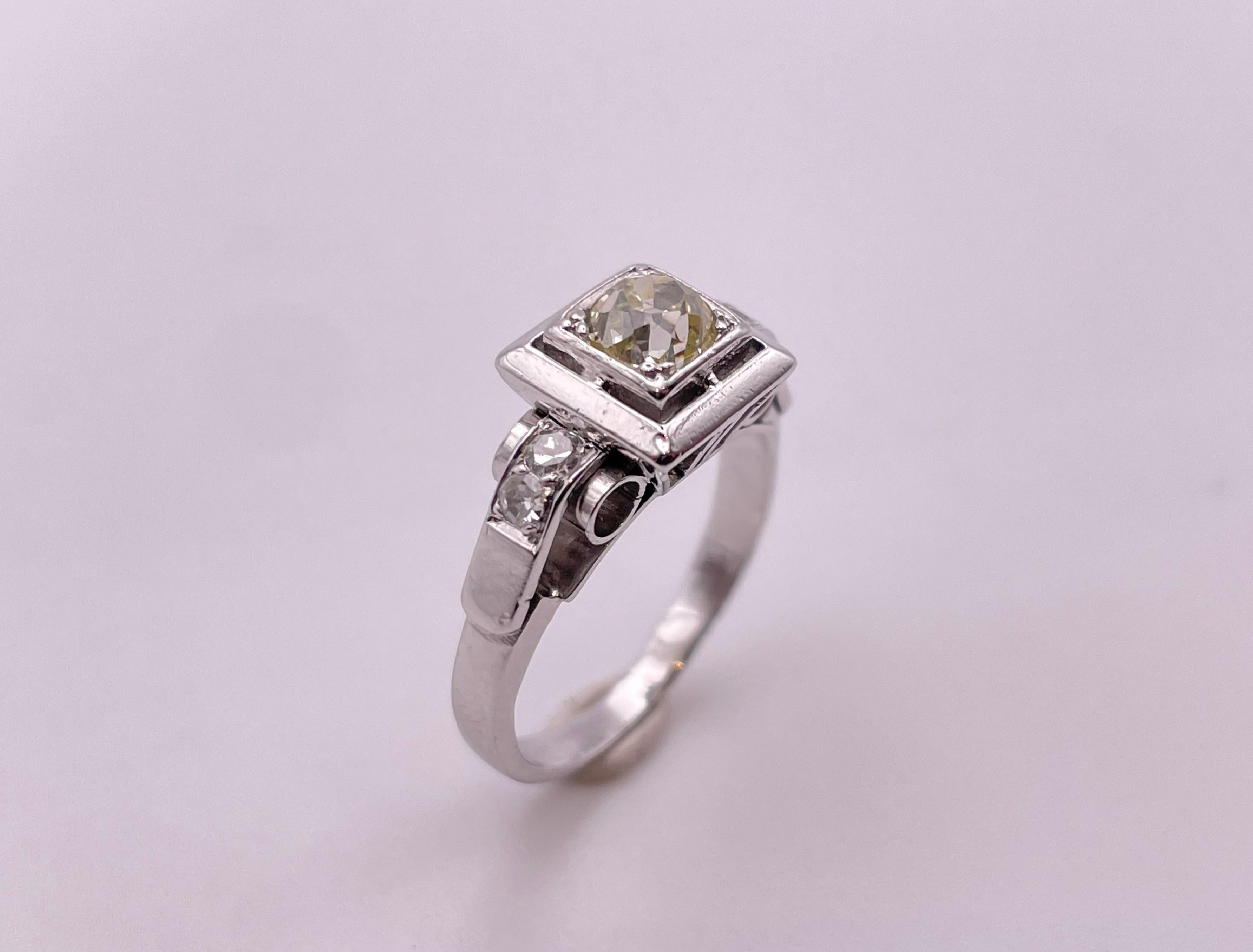Art Deco Vintage Old Mine Cut Diamond Ring For Sale