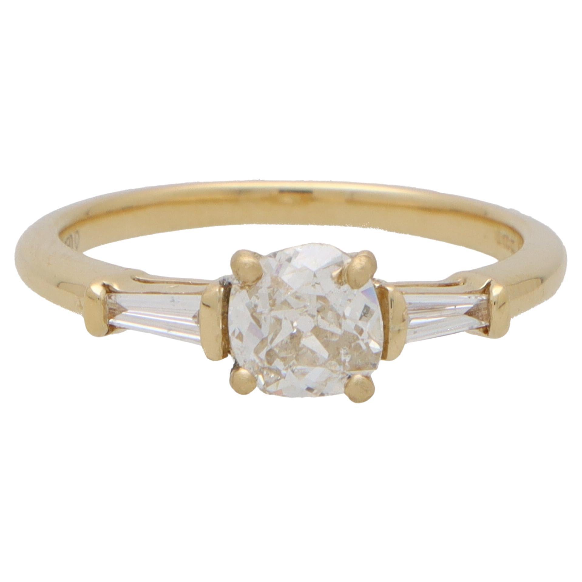 Three-Stone Old Cut Diamond Engagement Ring in 18k Yellow and White ...