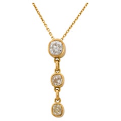 Collana vintage con diamanti di vecchia miniera in oro giallo 18 carati e 3 pietre a goccia