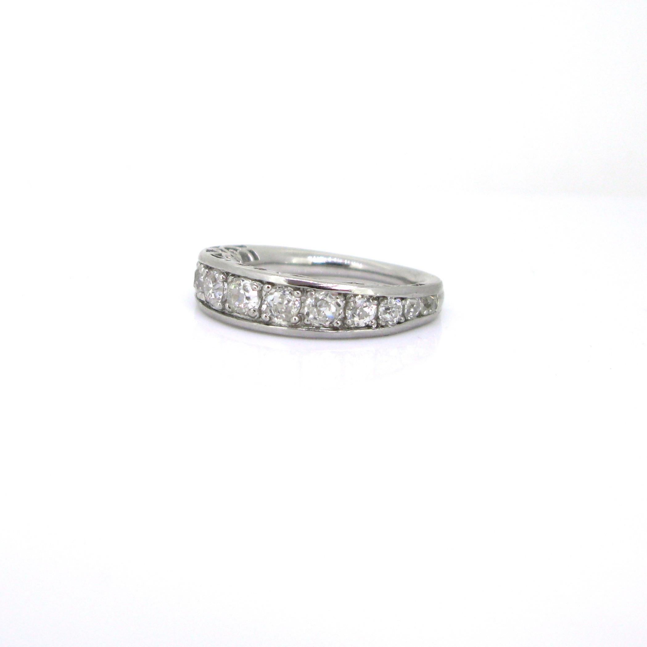 Vintage Old Mine Diamond Half Eternity Ring, Platinum In Excellent Condition In London, GB