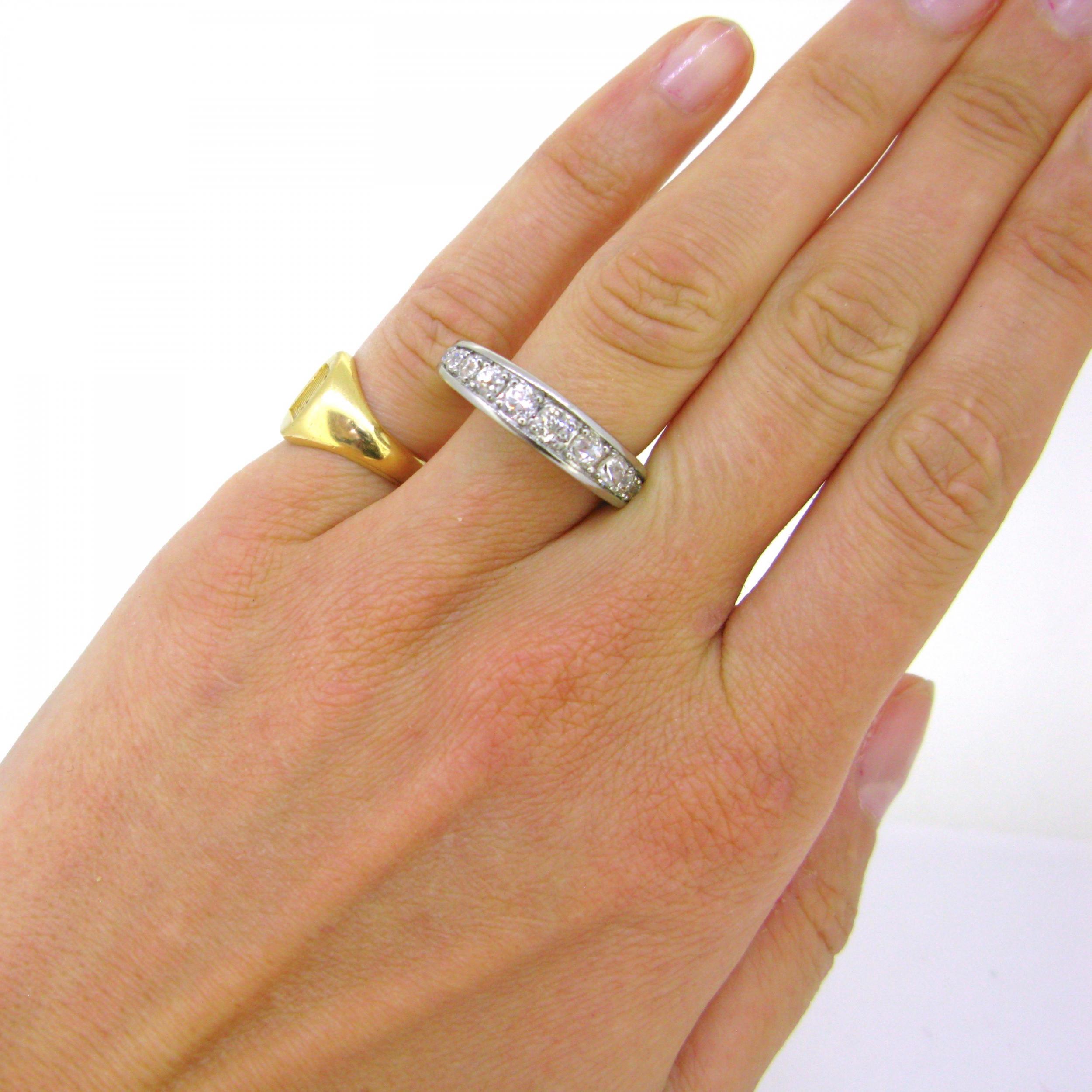 Women's or Men's Vintage Old Mine Diamond Half Eternity Ring, Platinum