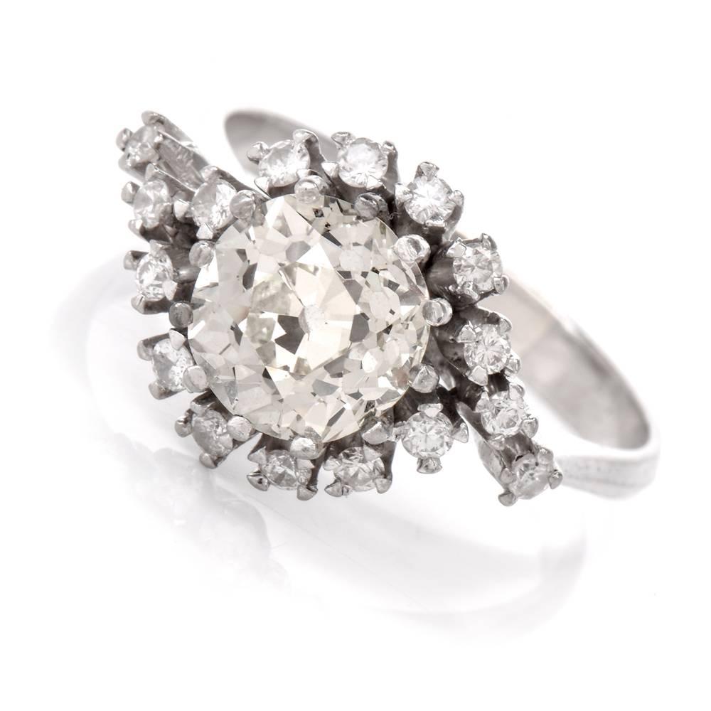 Women's or Men's Vintage Old Mine Diamond Platinum Engagement Ring