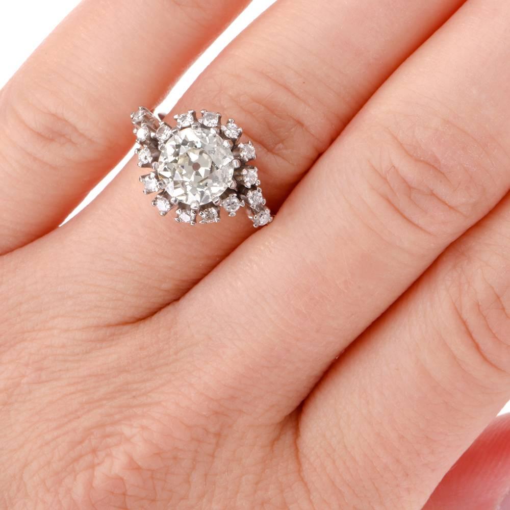 Vintage Old Mine Diamond Platinum Engagement Ring 2