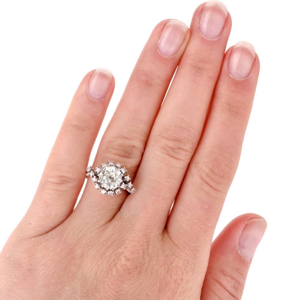 Vintage Old Mine Diamond Platinum Engagement Ring 3
