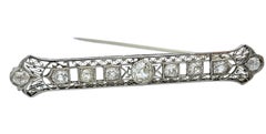 Vintage Old Mine & Old European Cut Diamond Filigree Bar Pin 18 Karat White Gold
