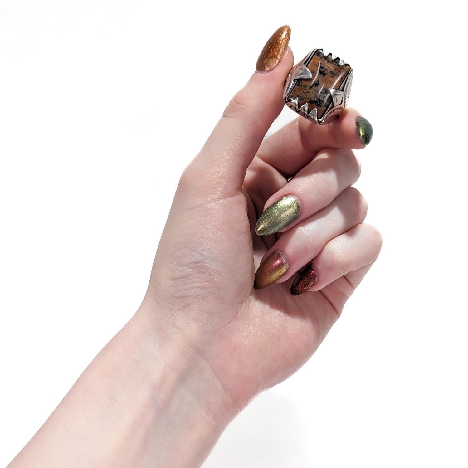 Women's or Men's Vintage Old Pawn Navajo Silver & Petrified Wood Ring