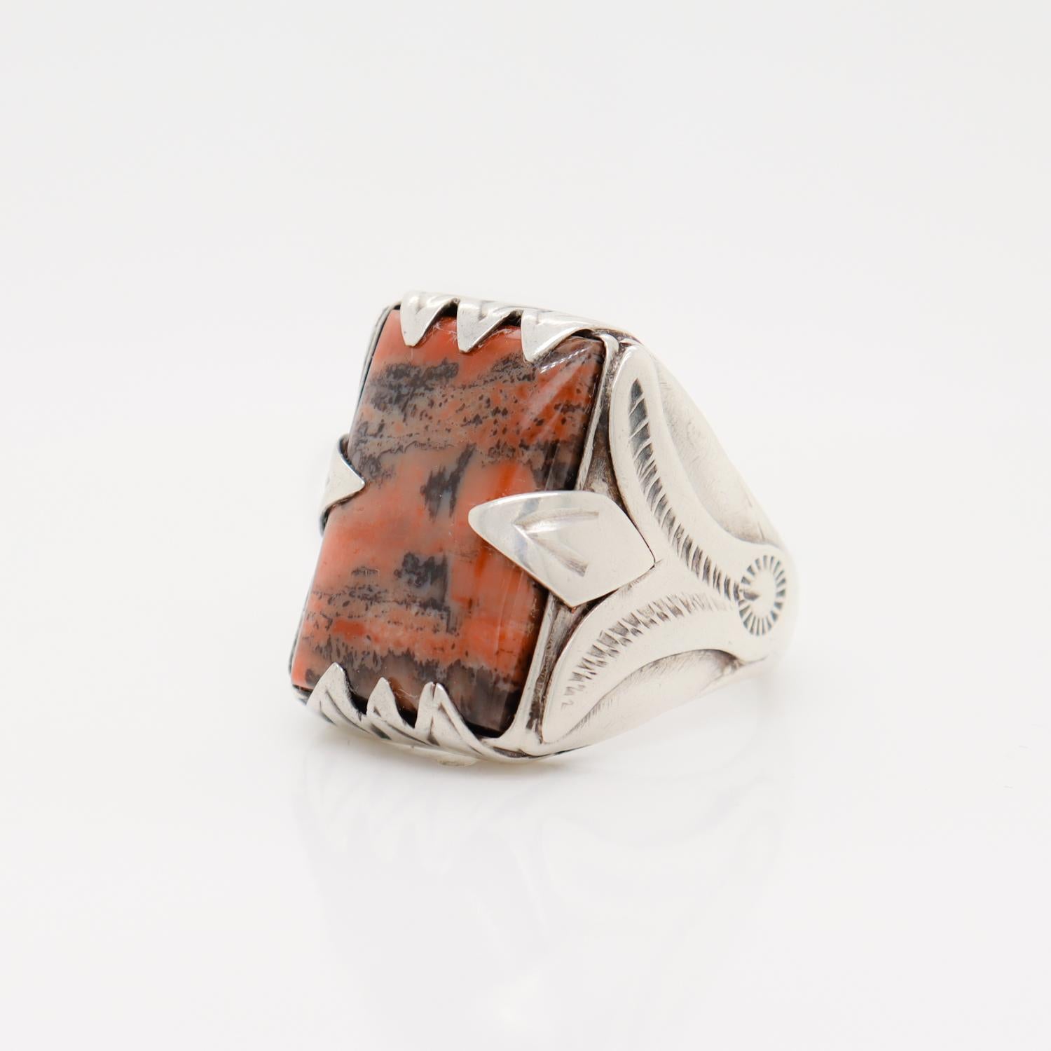 Vintage Old Pawn Navajo Silver & Petrified Wood Ring 2
