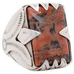 Vintage Old Pawn Navajo Silver & Petrified Wood Ring