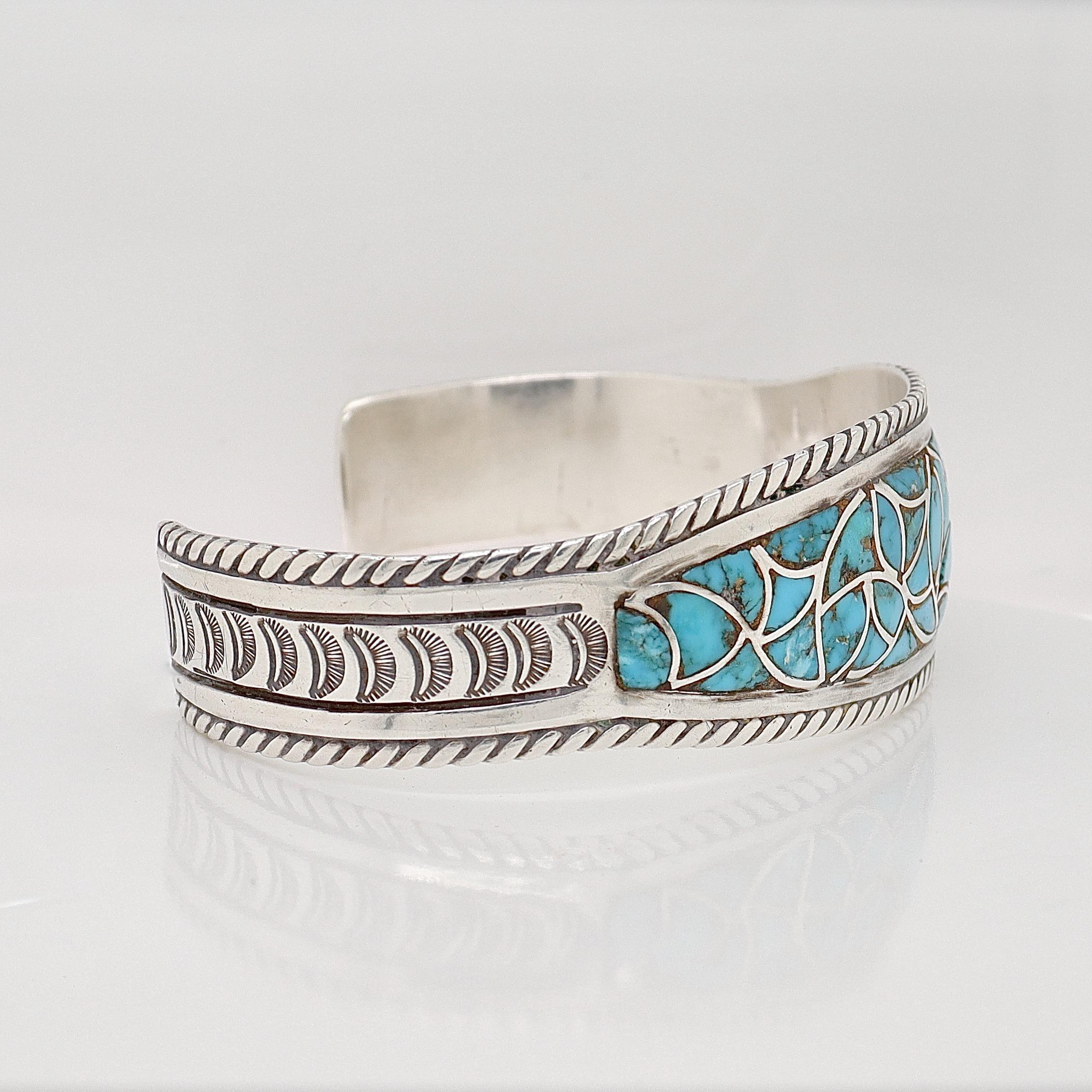 Vintage Old Pawn Navajo Silver & Turquoise Cuff Bracelet For Sale 1