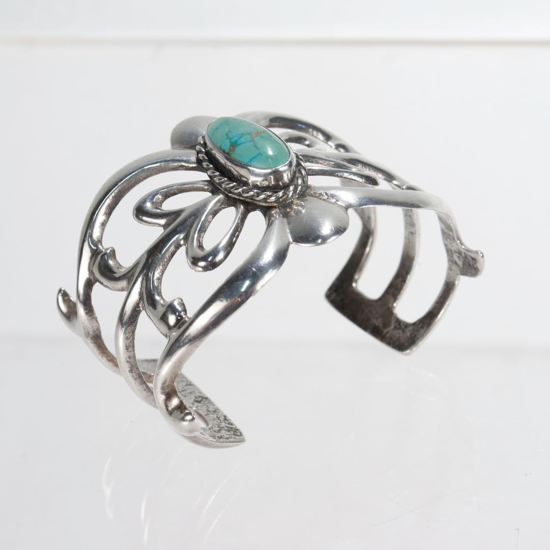 Vintage Old Pawn Navajo Silver & Turquoise Cuff Bracelet For Sale 5