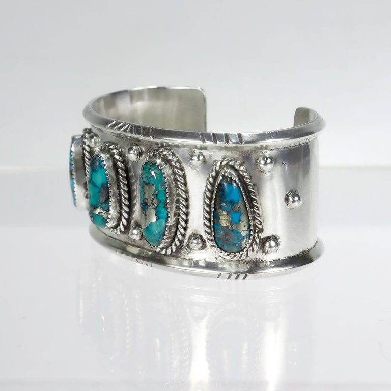 Vintage Old Pawn Navajo Silver and Turquoise Cuff Bracelet For Sale at ...
