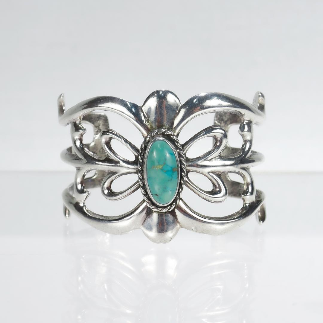 Native American Vintage Old Pawn Navajo Silver & Turquoise Cuff Bracelet For Sale