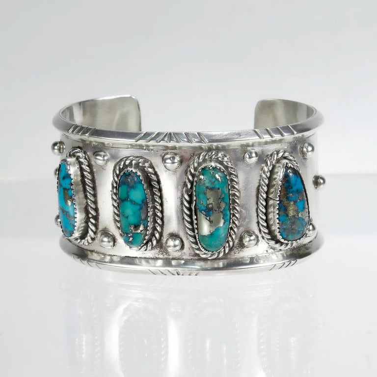 Vintage Old Pawn Navajo Silver and Turquoise Cuff Bracelet For Sale at ...