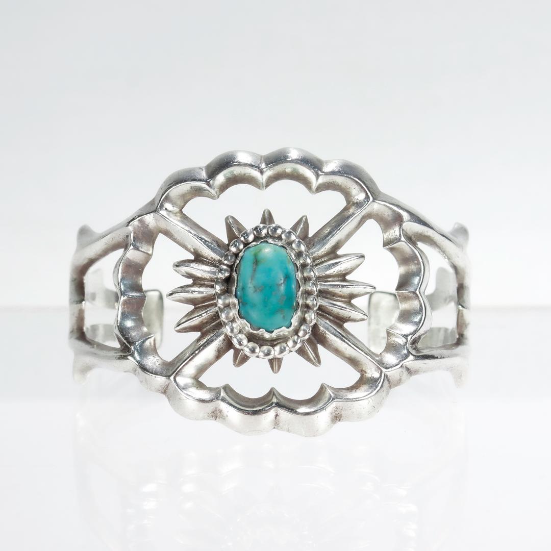Native American Vintage Old Pawn Navajo Silver & Turquoise Cuff Bracelet  For Sale
