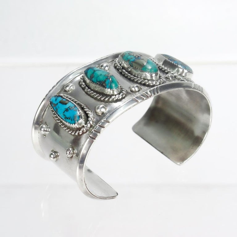 Vintage Old Pawn Navajo Silver and Turquoise Cuff Bracelet For Sale at ...